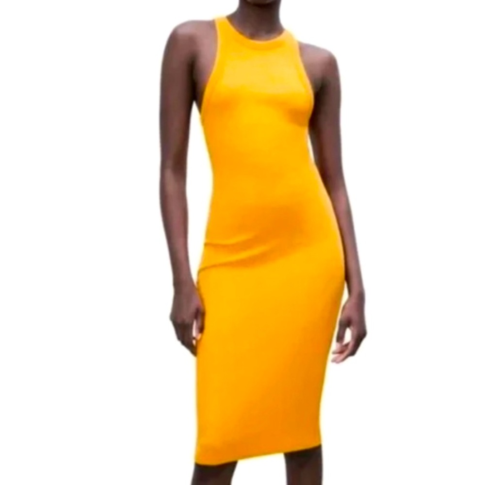 Zara Yellow Orange Sleeveless T-shirt Dress NEW Size L